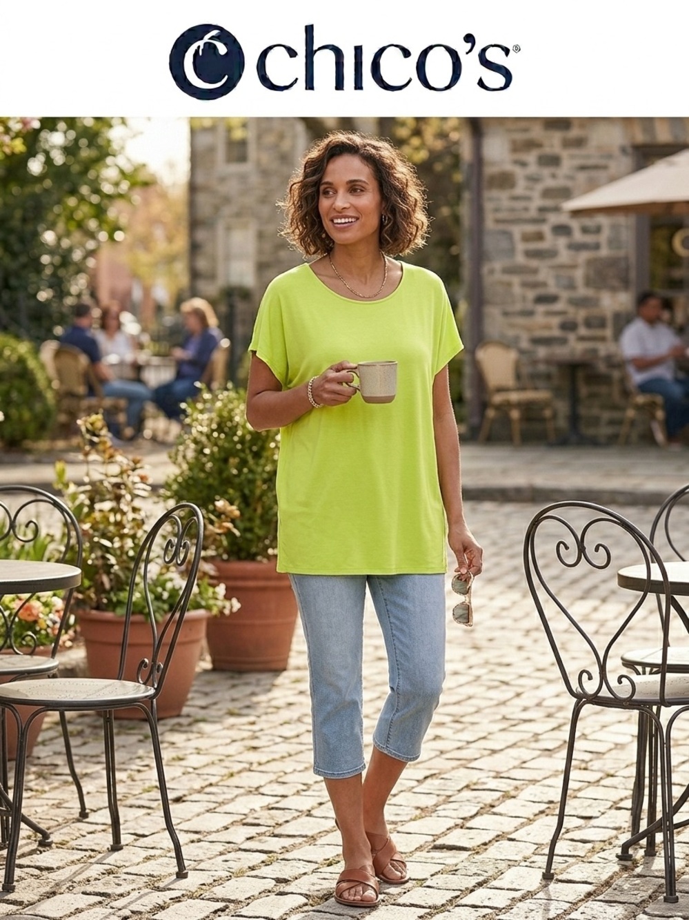 Chico's Neon Lime Short-Sleeve Relaxed Tee
